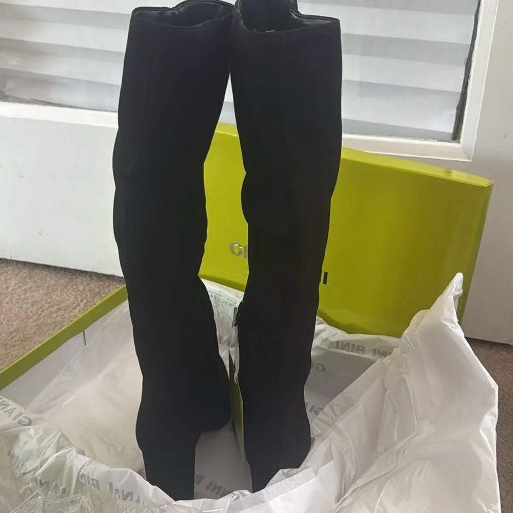 Gianni Bini Kellbie Black Suede Tall Block Heel Boots Pointed Toe NIB - Image 3