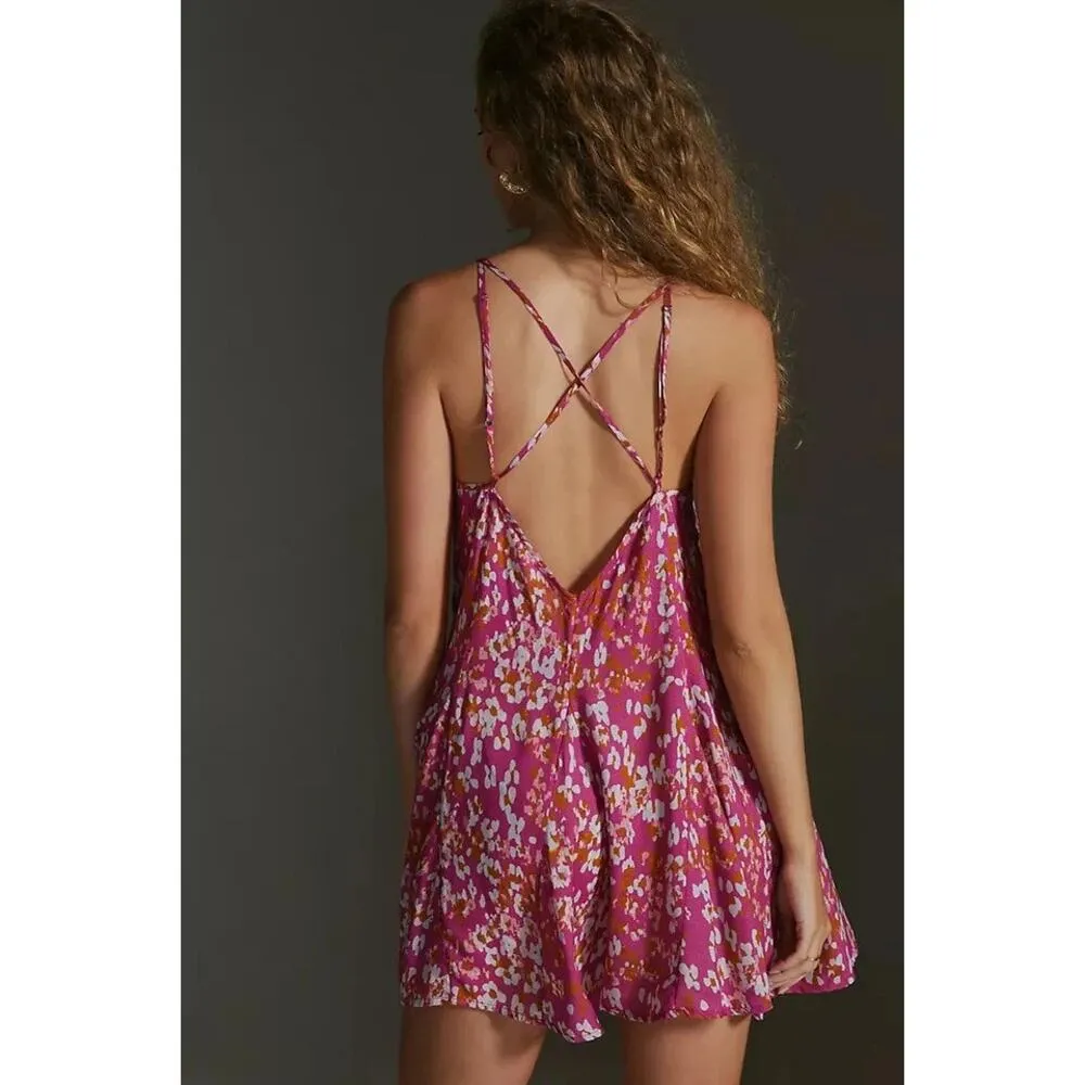 BY ANTHROPOLOGIE Pink Floral Sheer Mini dress Strappy Halter Size XS Summer - Image 2