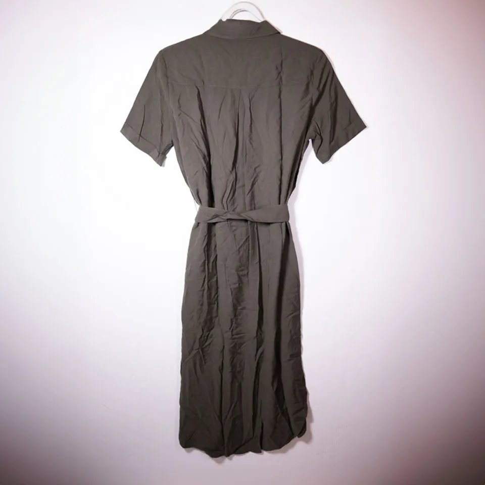 Whistles Button Front Collared Short Sleeve Belted Shirt Dress Green 6 - Image 3