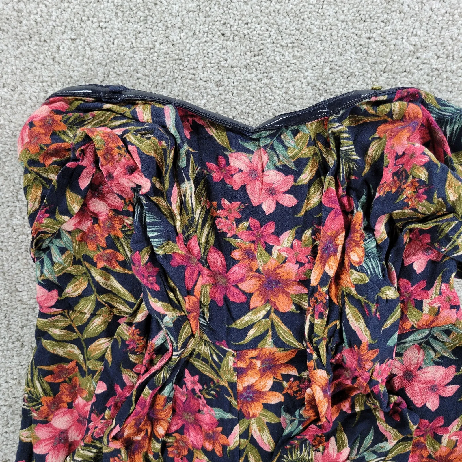 American‎ Eagle Strapless Jumpsuit Womens Med Tie Front Tropical Floral Wide Leg Black - Image 9