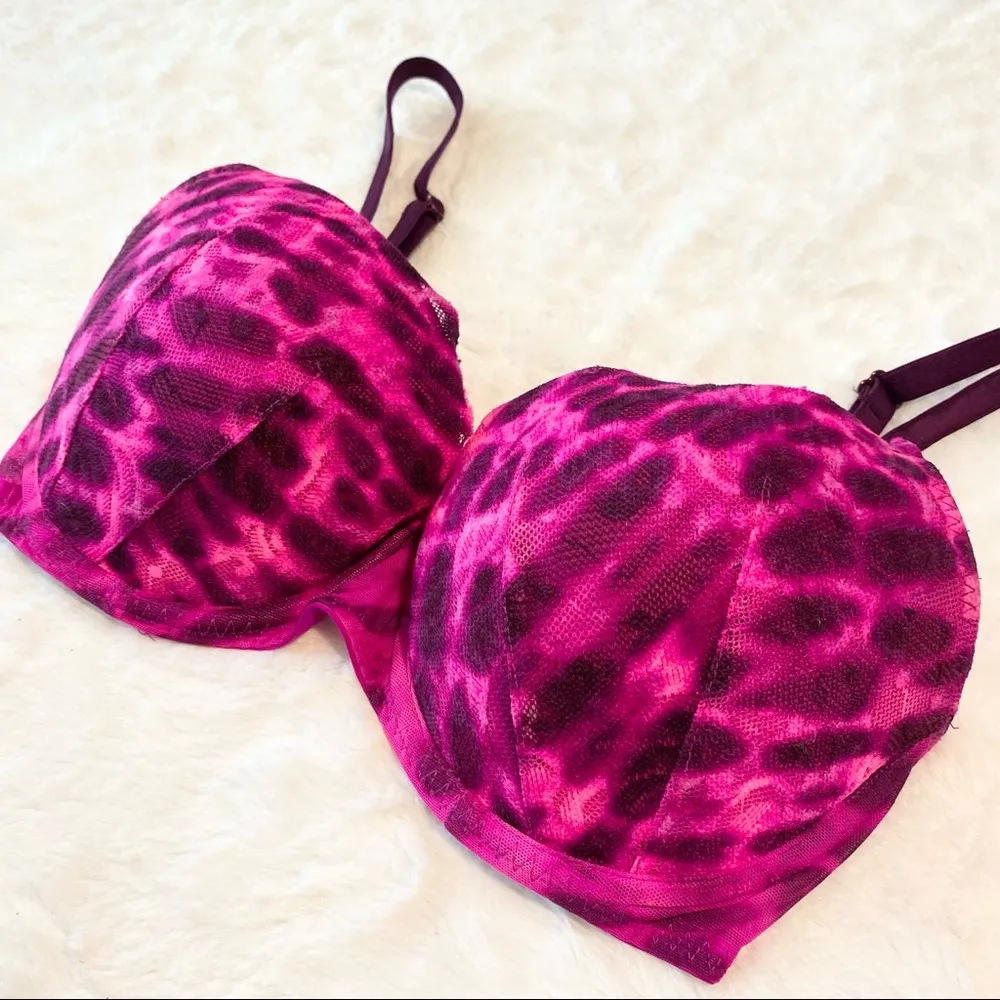 VS PINK  Purple Tie Dye Lace Date Night Pushup Bra Size 32DD - Image 4