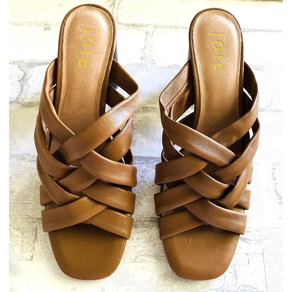 JOIE Luz Crisscross Cognac Heels Sandals Block Heel Open Toe Slide Leather 8.5 - Image 3