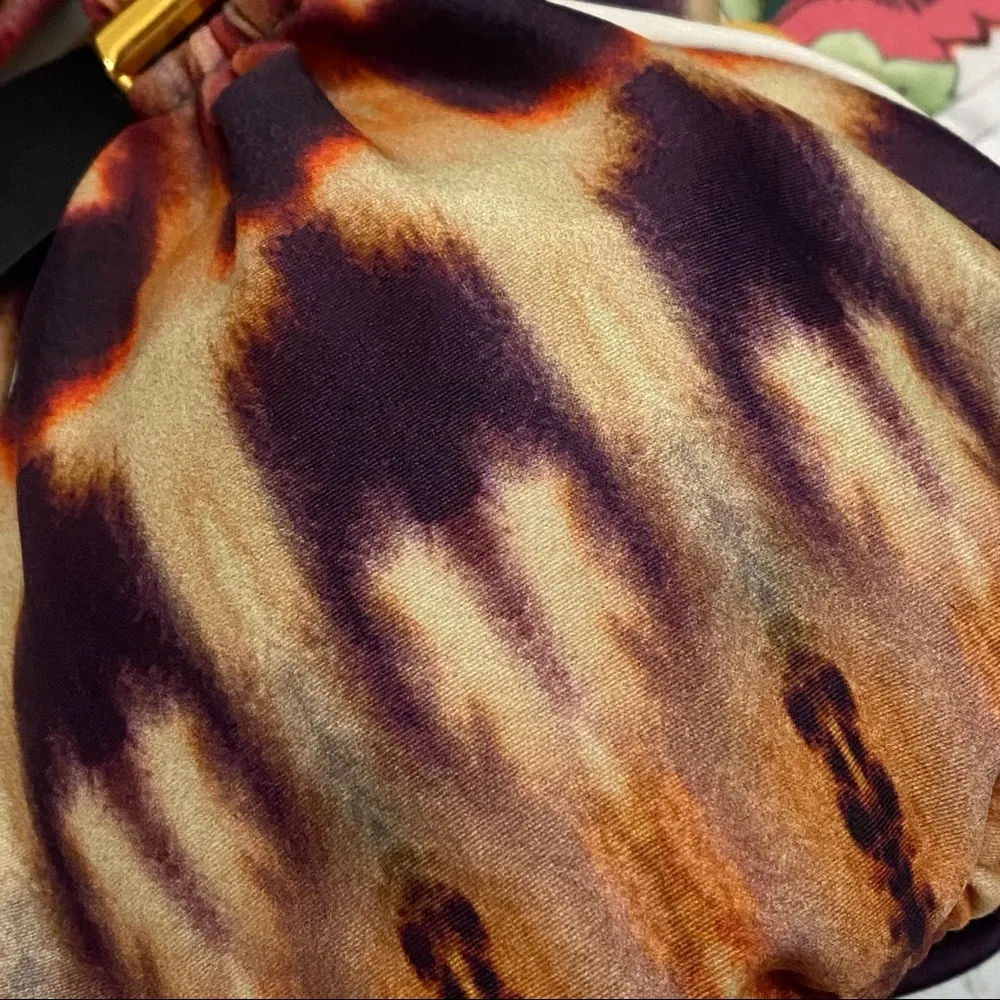 Rare VIX Paula Hermanny Zambia Sash Brown Multi Bikini Triangle Swim Top Size L Size L - Image 11