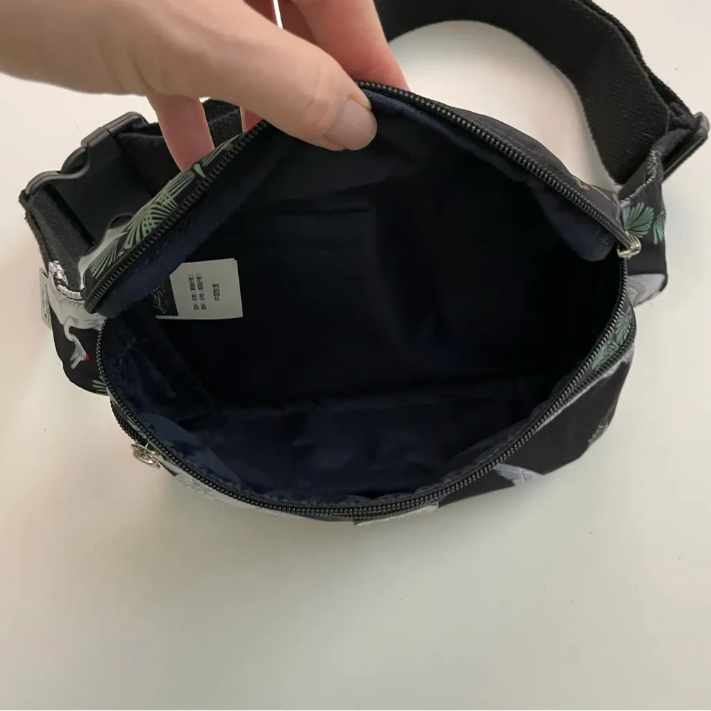 Hot Styles Belt Bag Fanny Pack Asian Cranes Botanical Double Zip Pockets Black - Image 15