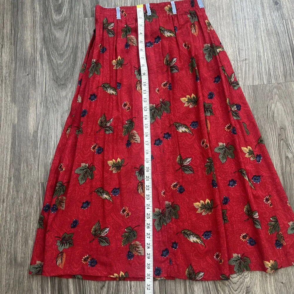 New Look Petites Vintage Long Button Front Skirt Red Floral Print Size Medium - Image 5