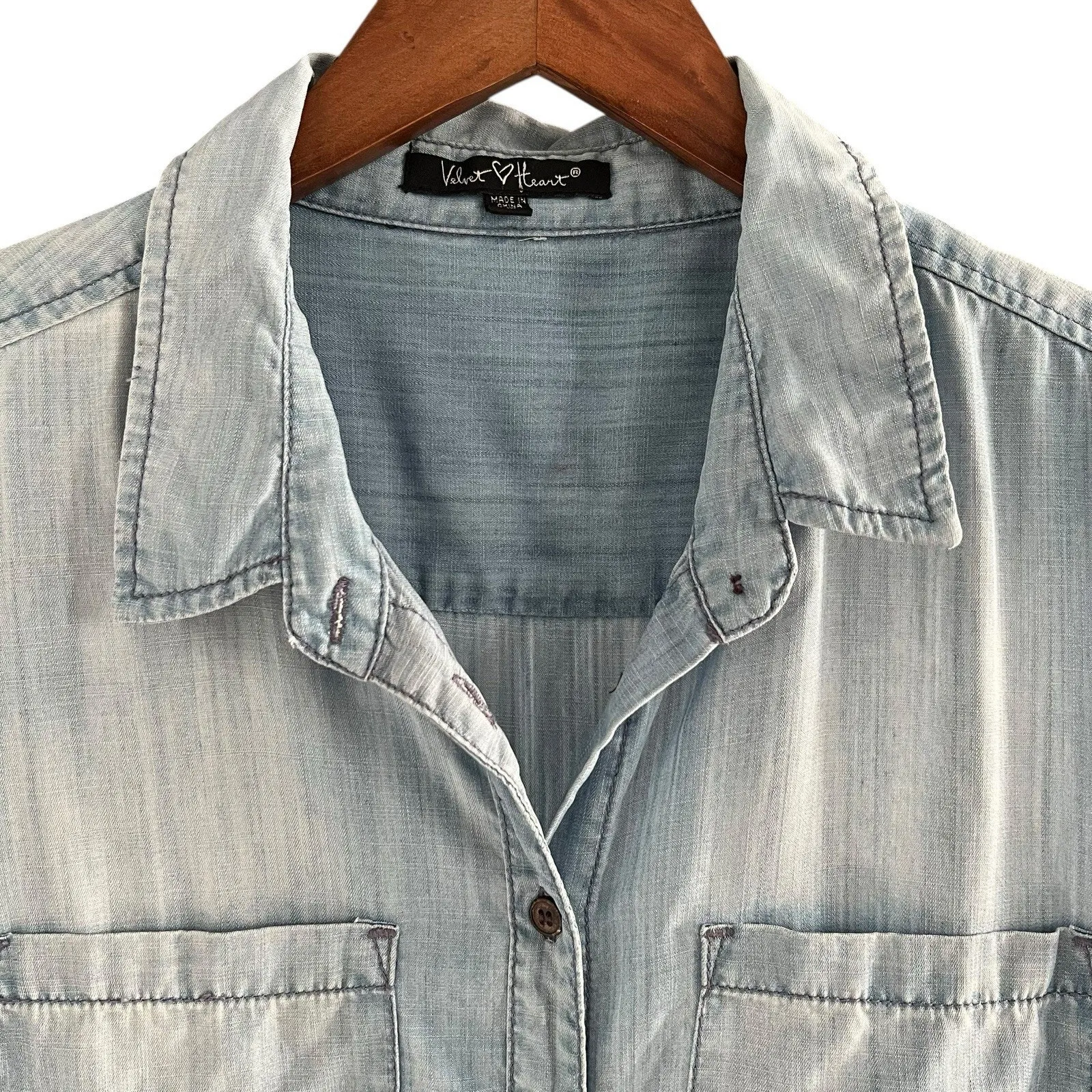 Velvet Heart Womens Chambray Romper Sleeveless Cinch Waist Tencel Sze Medium - Image 3