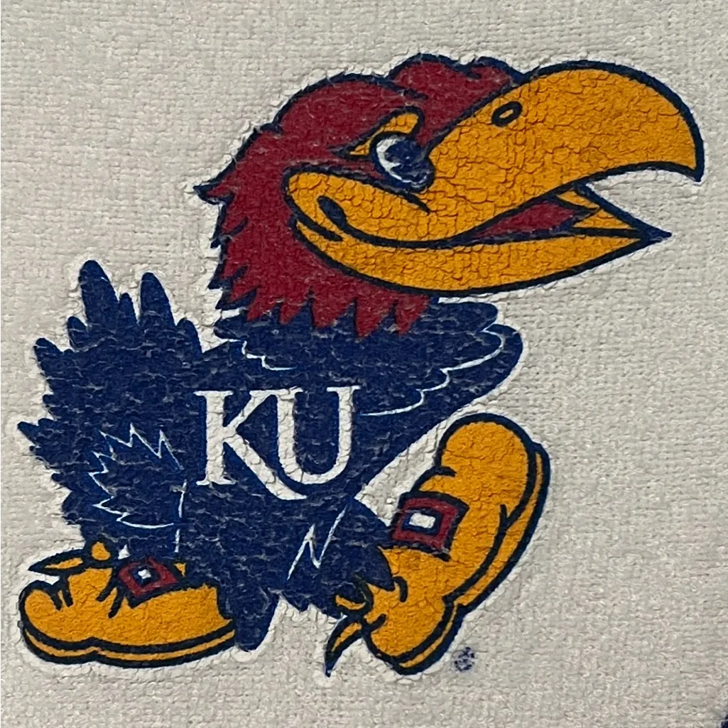 Vintage University of Kansas Jayhawks White Terry Crewneck Sweater Pressbox - Image 4
