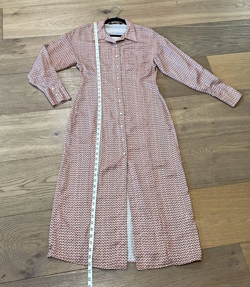 Zara Floral Print Silky Texture Long Sleeve Button Front Shirt Maxi Dress Sz XS - Image 13