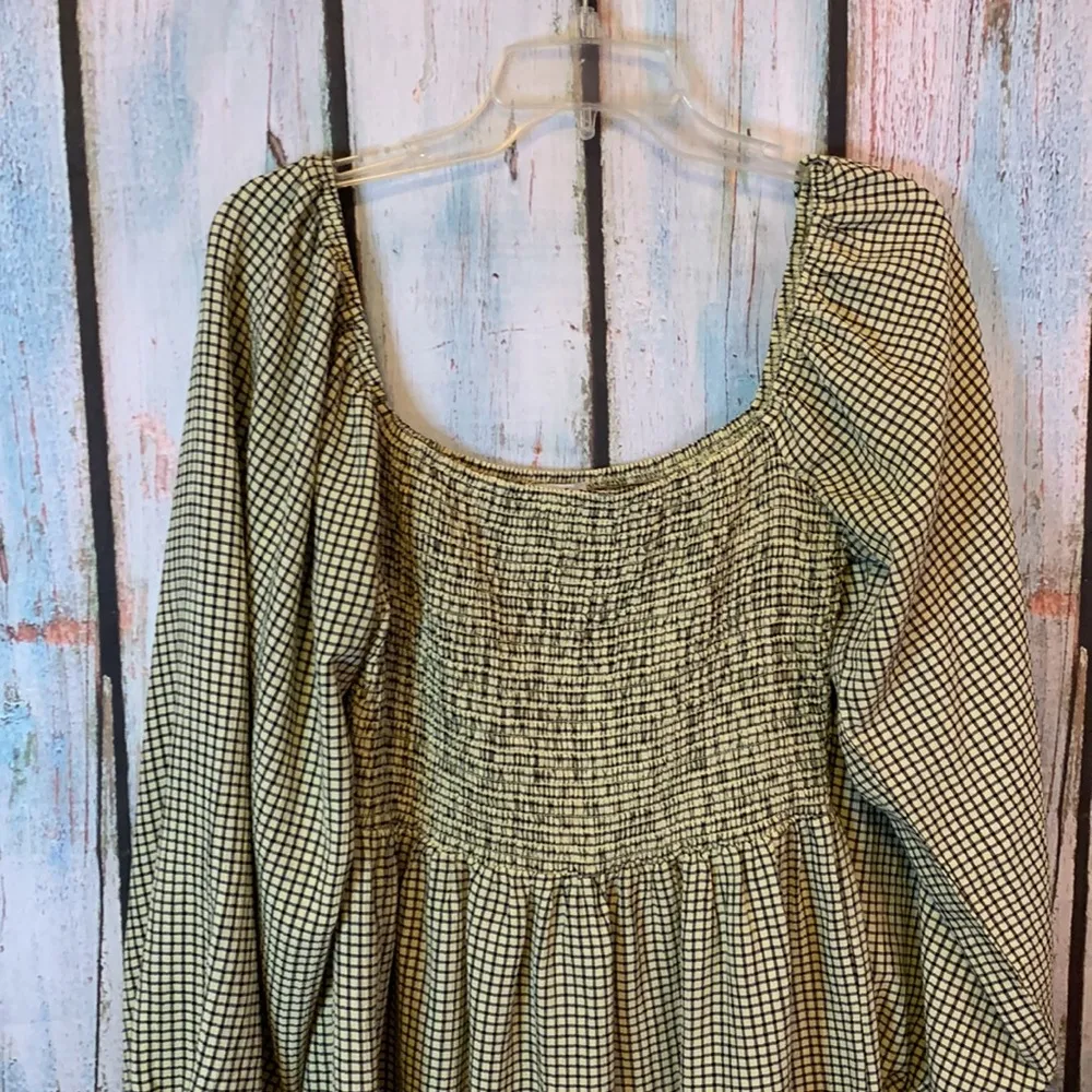 🚫SOLD🚫Lola May Yellow & Black Checked Smocked Top Peasant Dress Size 14 - Image 2