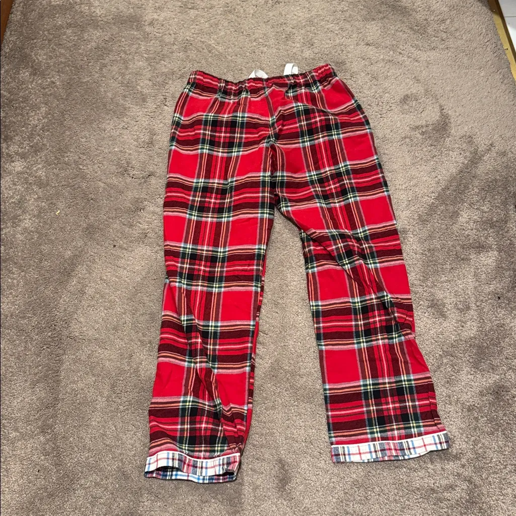 Lands' End Red Christmas Plaid Flannel Pajama Set SIZE M - Image 7