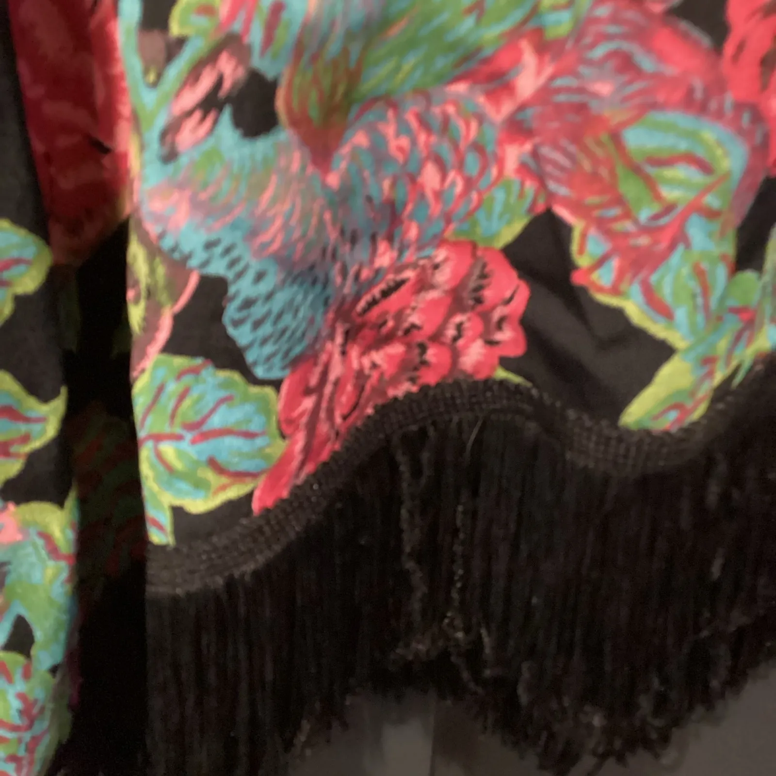 Uncle Frank black and floral fringe tunic bell sleeve short dress M - Image 9