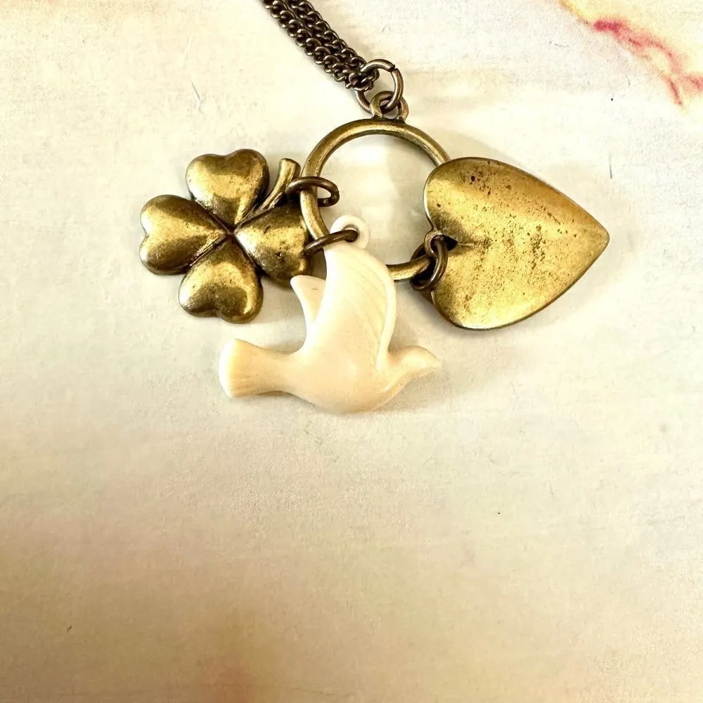 Heart, dove and clover charm Necklace - Image 2