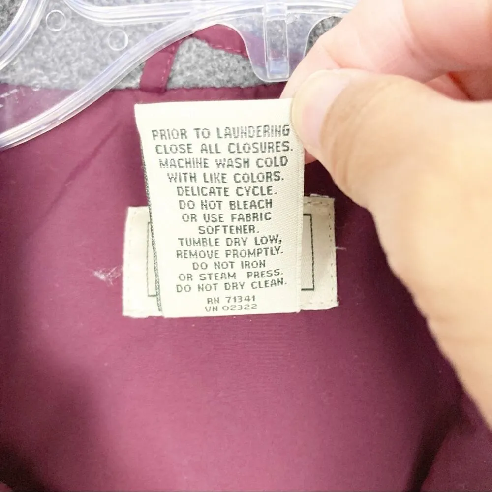 LL Bean Maroon Nylon Full Zip Coat Fleece Lined Sz S - Image 6