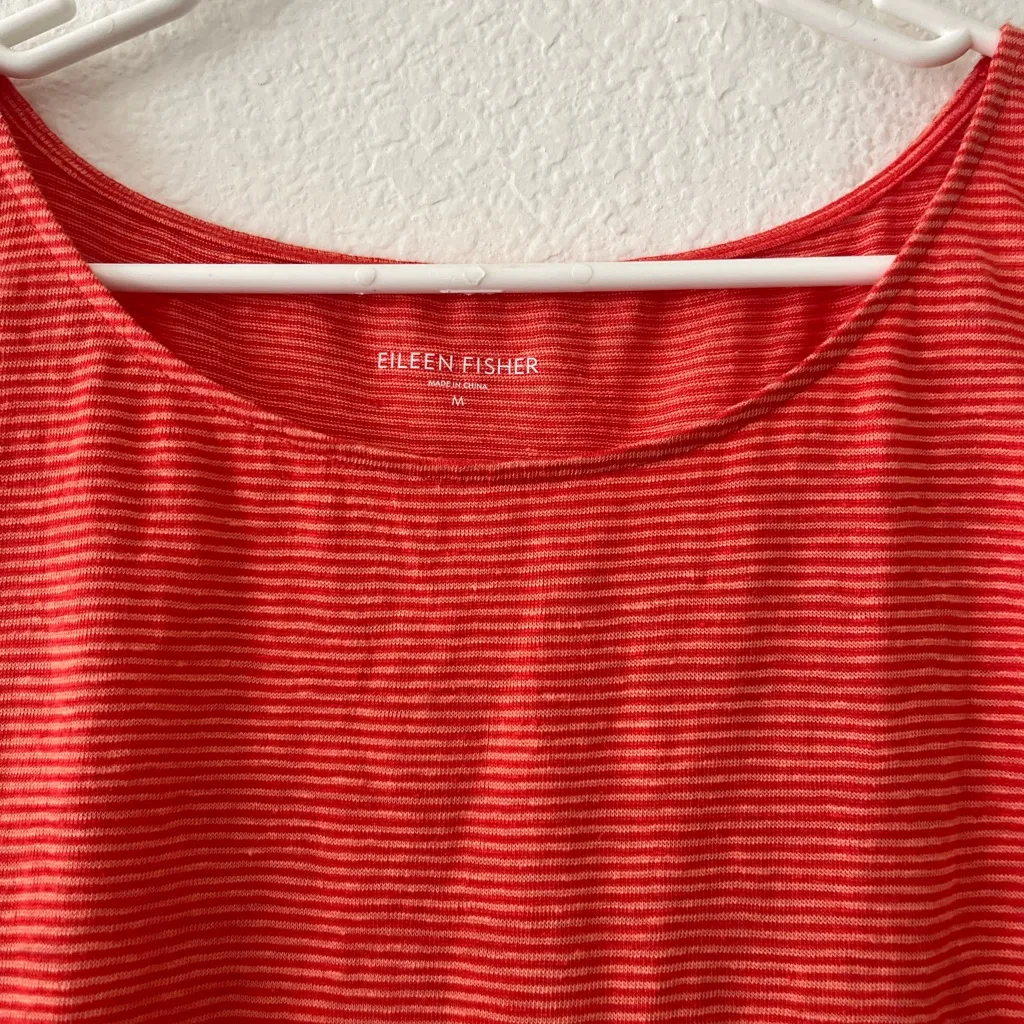 NEW Eileen‎ Fisher Firefly Stripe Linen Jersey Shift Dress Orange Medium - Image 3