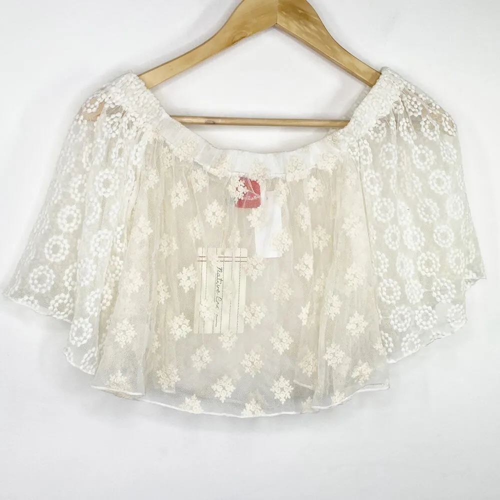 LF Native Rose Eva Cream Woven Off The Shoulder Crop Top Women's Size 10 NWT - Image 2