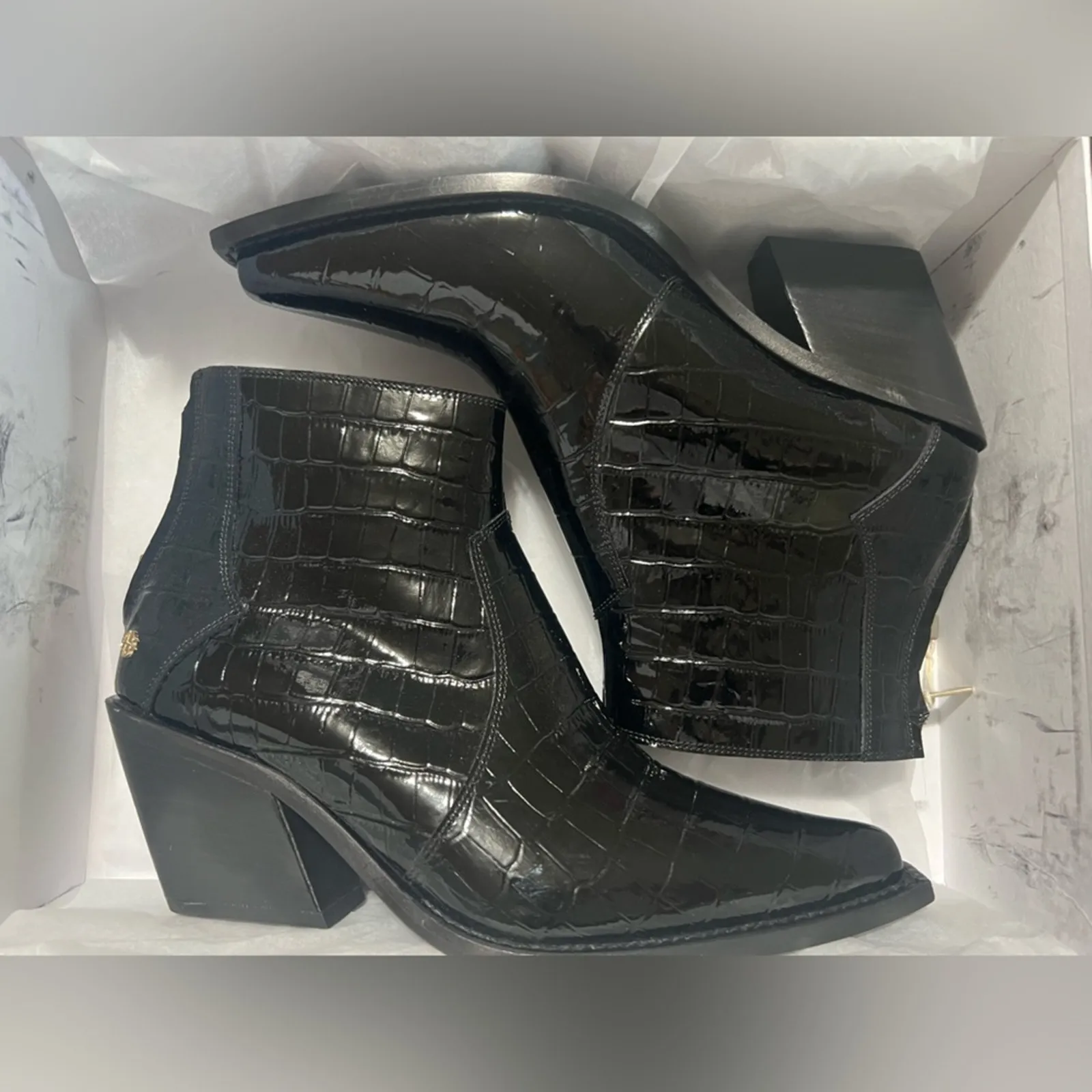 Anine Bing Black Embossed Patent leather Tania Ankle Boots Booties NEW 40/10 - Image 12