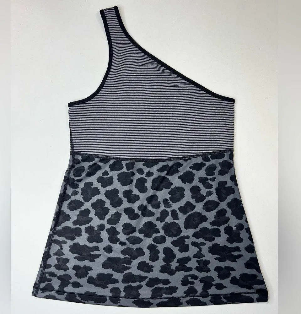 Lululemon Meshed Up Tank Top One Shoulder Leopard Striped Mini Pop Black Gray 6 - Image 14