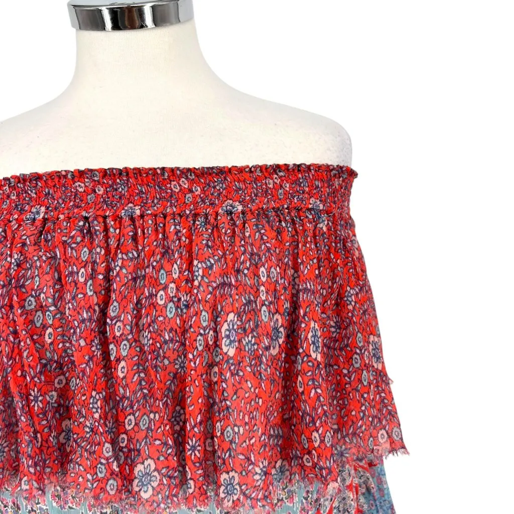 Rebecca Taylor Amanda Off-Shoulder Silk Tiered Chiffon Dress Mixed Print Size 0 - Image 3