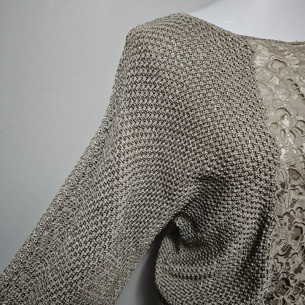 Vintage Umi Collections 80s Taupe Waffle Ballon Sleeve Sweater Size Large - Image 3