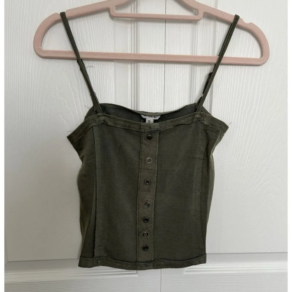 POL Distressed Crop Tank Top Moss  Charcoal Size S - Image 2