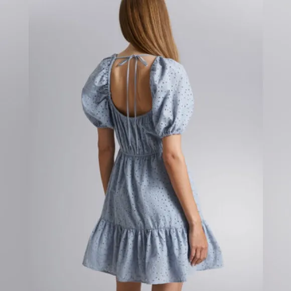 & Other Stories Women's Voluminous Broderie Anglaise Mini Dress - Dusty Blue NWT - Image 4