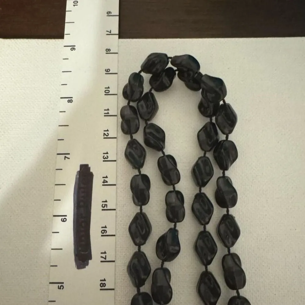 90s Vintage Womens Black Extra Long Pebble Beaded Opera Rope Necklace Y2K Grunge - Image 3