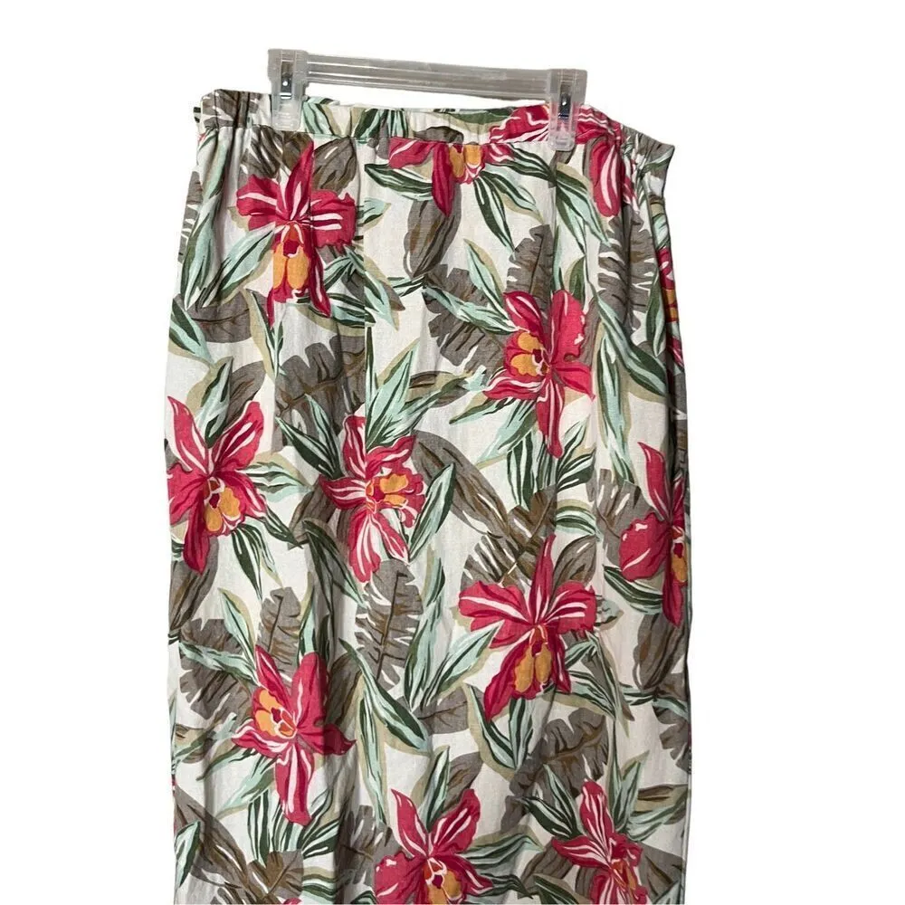 Vintage‎ Anna and Frank Silk Linen Blend Flower Print Maxi Skirt Size M Green Size M - Image 8