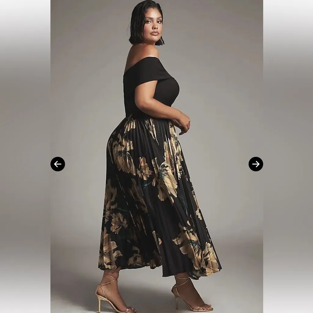 HUTCH 
Off-The-Shoulder Twofer Midi Dress - Black‎ Exploded Floral 24W - Image 2