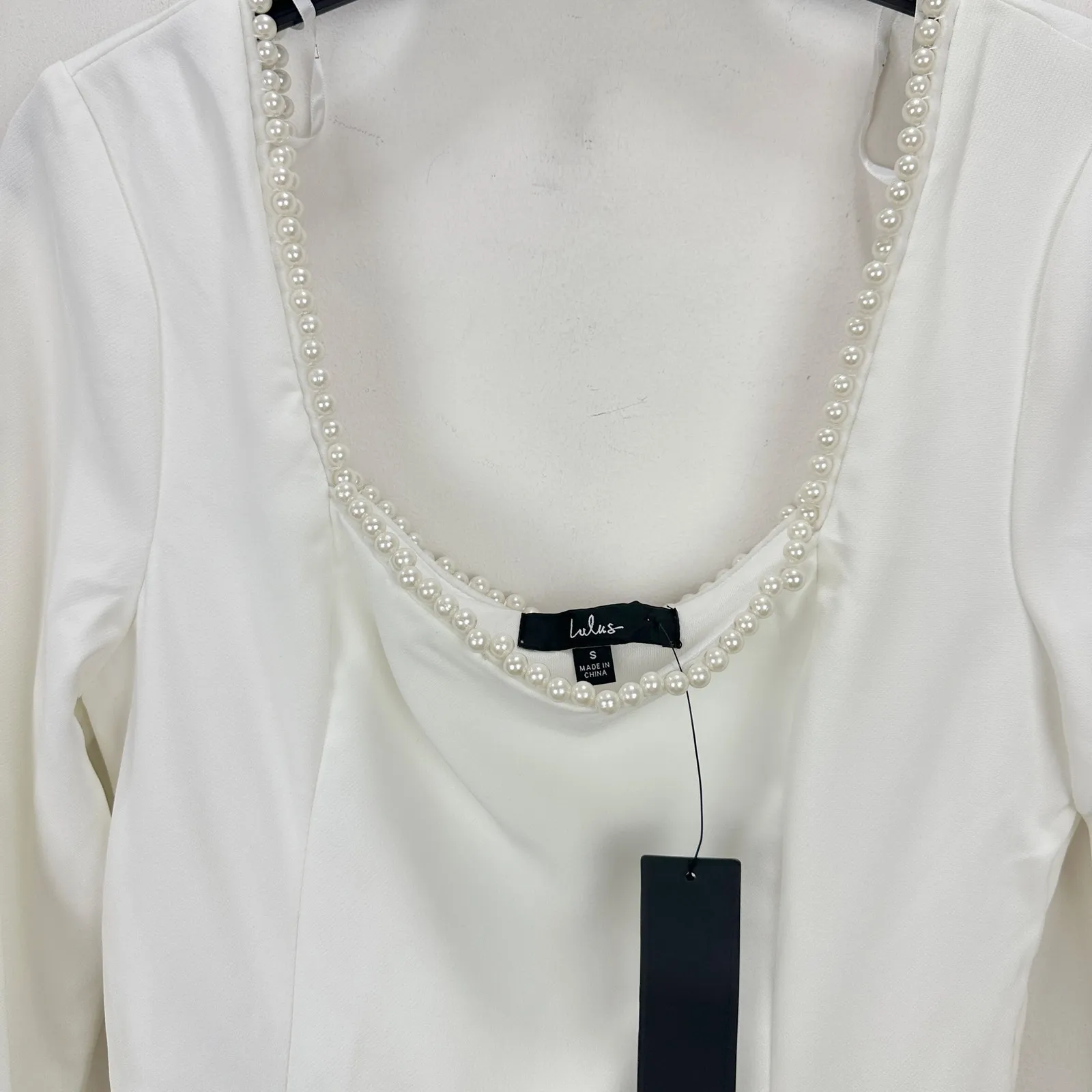 Lulus Luminous Aesthetic White Pearl Bow Long Sleeve Romper Wedding Bridal S NWT - Image 10