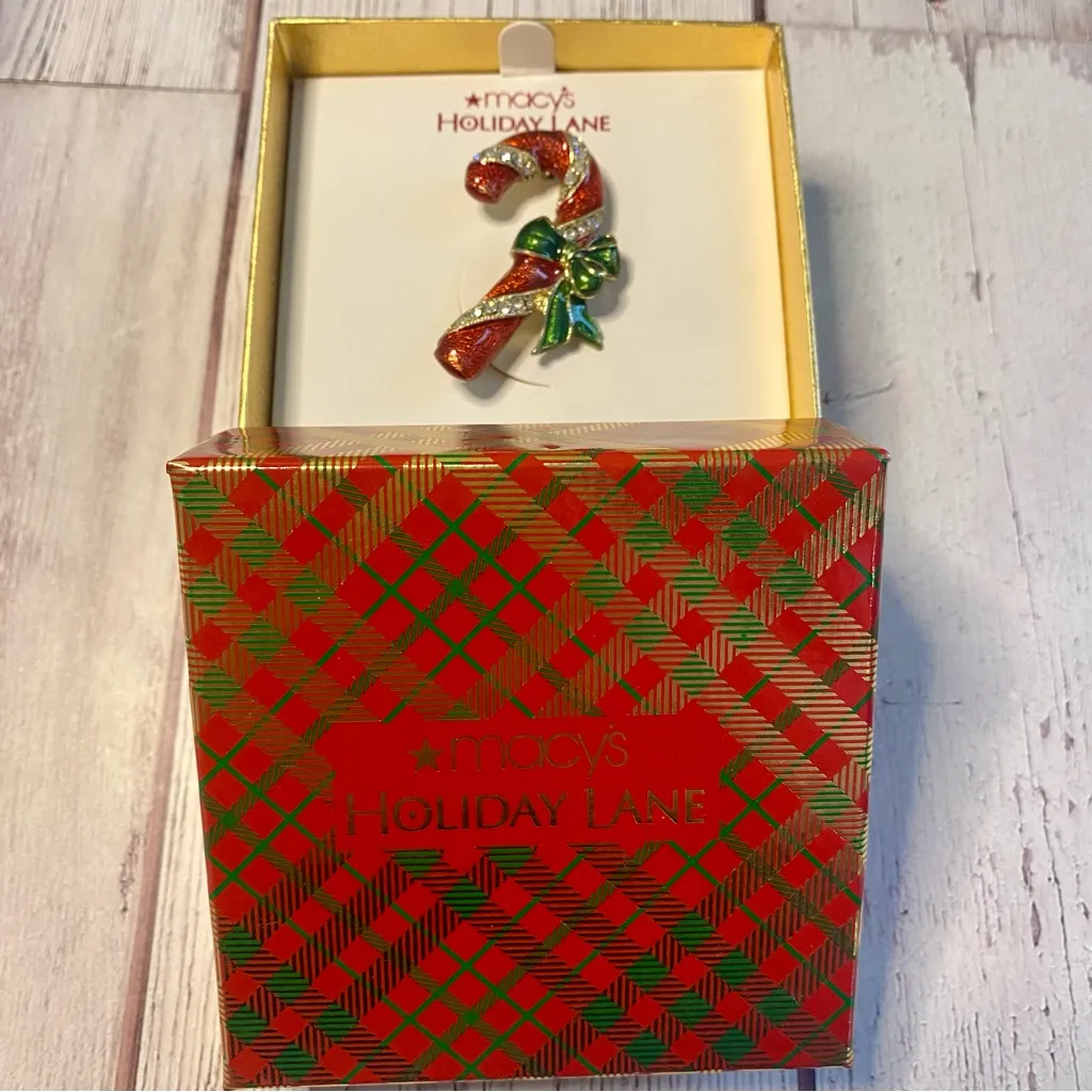 Holiday Lane Macy’s Red & Green Candy Cane Brooch – New Old Stock - Image 2