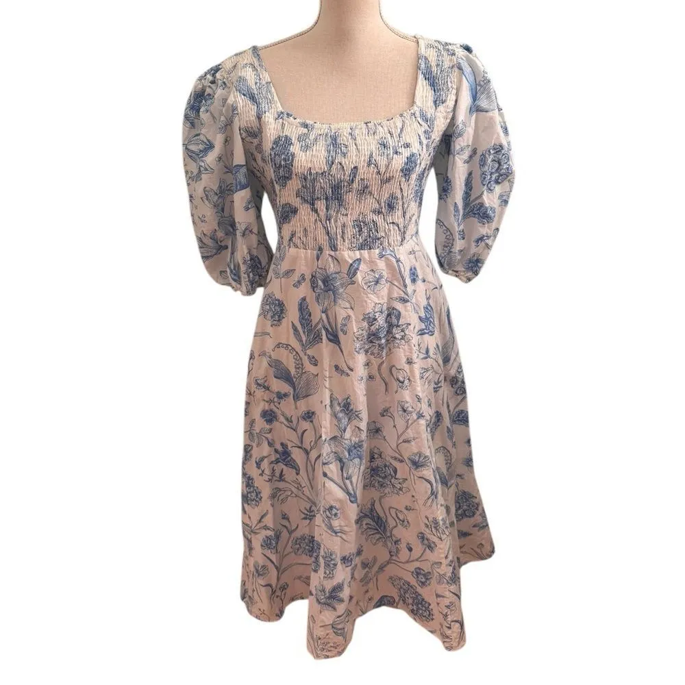 Olivia James the Label Bridget Floral Midi Dress in Toile Sky L White Size L - Image 3
