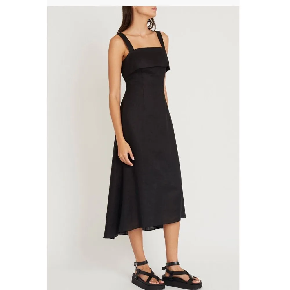 Luxely Huxely 100% Linen Midi Lined Dress, Black Meteorite,‎ Size 14, NWT - Image 6