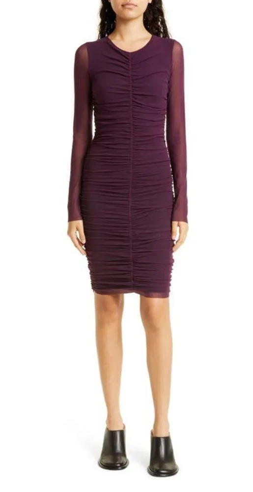 Fuzzi Long Sleeve Mesh Mini Dress Sheer Size XS NWOT Burgundy Purple - Image 2