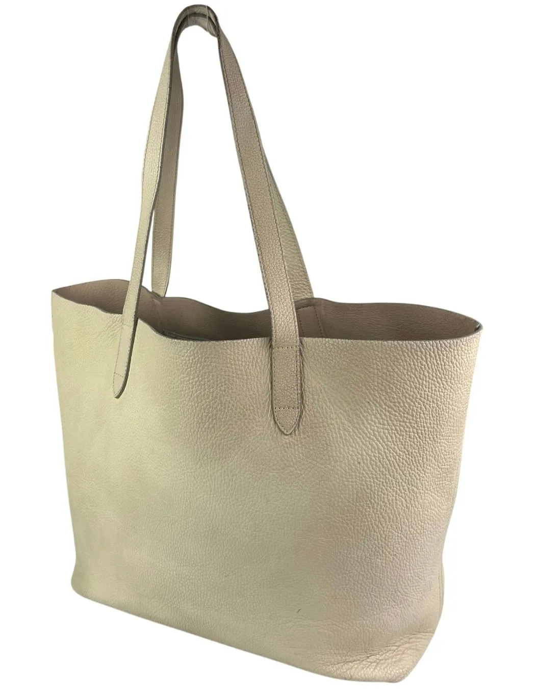 Cuyana Small Easy Tote Beige Pebbled Leather 14" Laptop Handbag Shoulder Bag - Image 1