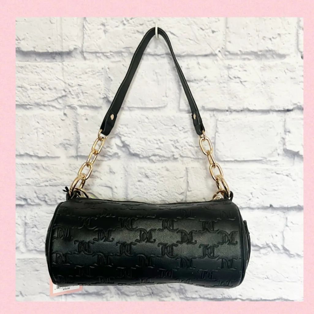 JUICY COUTURE Bling Bling Barrel Handbag Black Gold Chain Bling “JUICY” Logo - Image 3