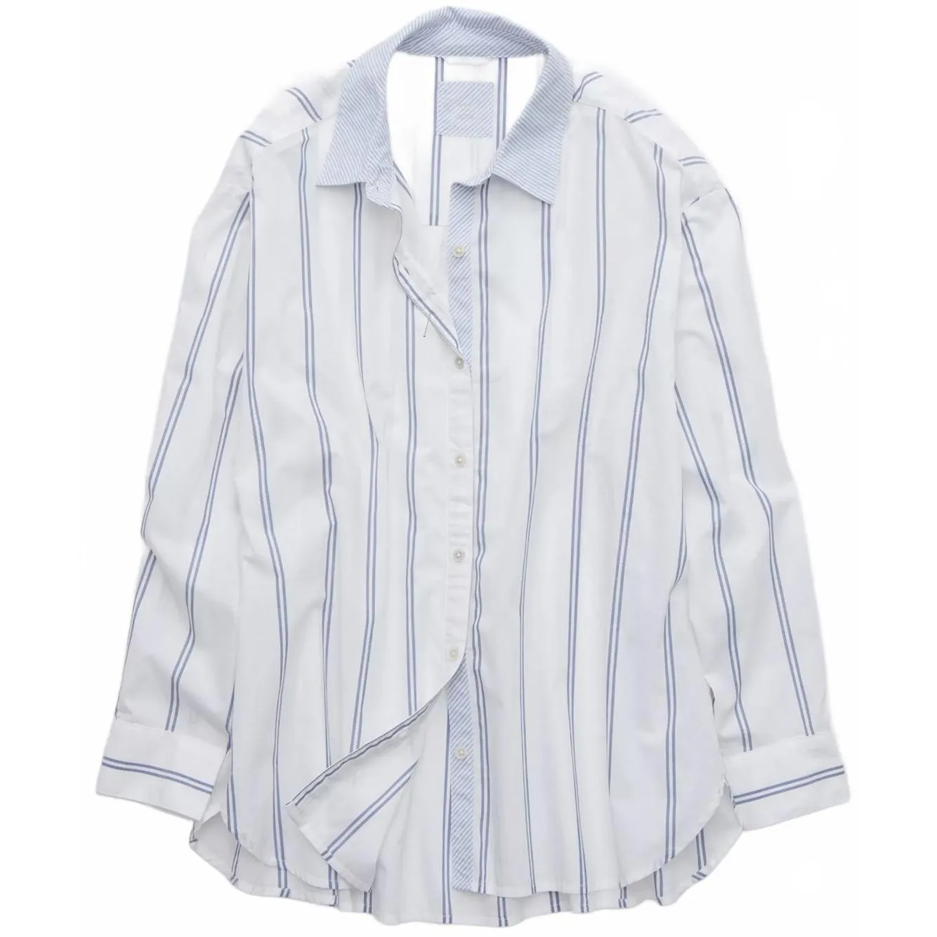 AE Aerie Good Day Button Down Shirt American Eagle Marbled Blue Stripe NWT Small - Image 2