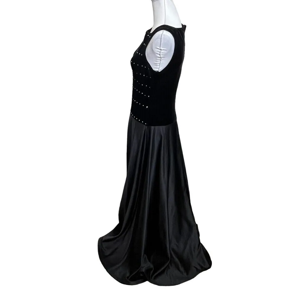 Tadashi 80s Black Velvet Satin Rhinestone Ball Gown Prom Dress Women’s 8 - Image 6