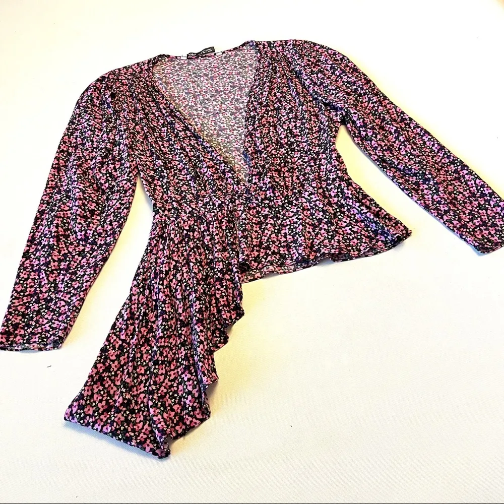 Zara Sam Floral Asymmetrical Crepe Blouse - Image 2
