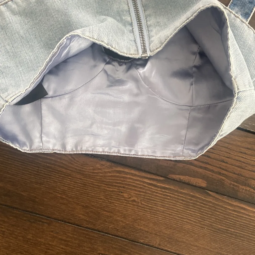 AFRM Blue denim patdded bralette top Size M - Image 4