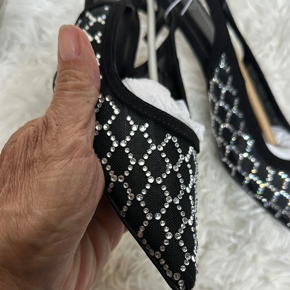 a new day Black and Silver Mesh Kitten Heel Pumps with Sequins Embellished - Image 2