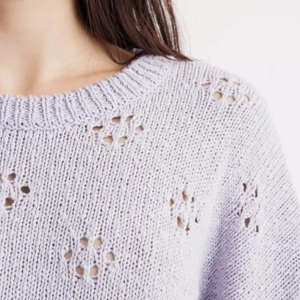 Madewell Sweater XXS Floral Pointelle Pullover Lavender Purple Balloon Sleeves - Image 10