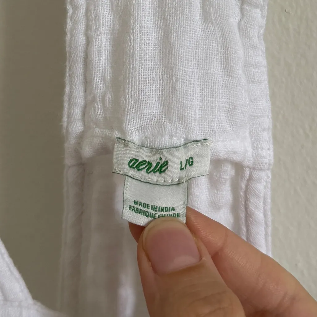 Aerie White Gauze Short Overalls Size Large Overalls Shorts - Image 3