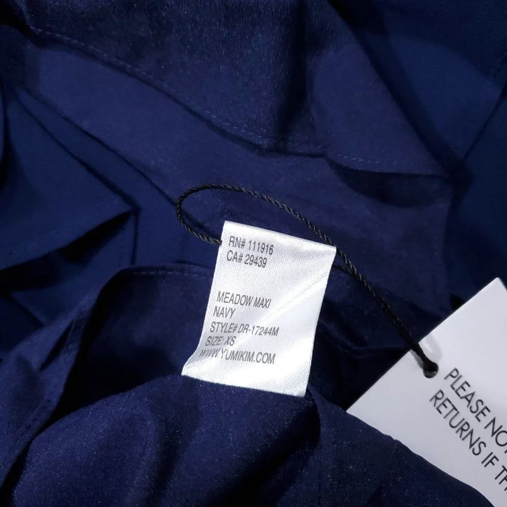 Yumi Kim Navy Blue Meadow Maxi Dress Wrap Front Tie Flowy V-Neck Size XS - Image 7