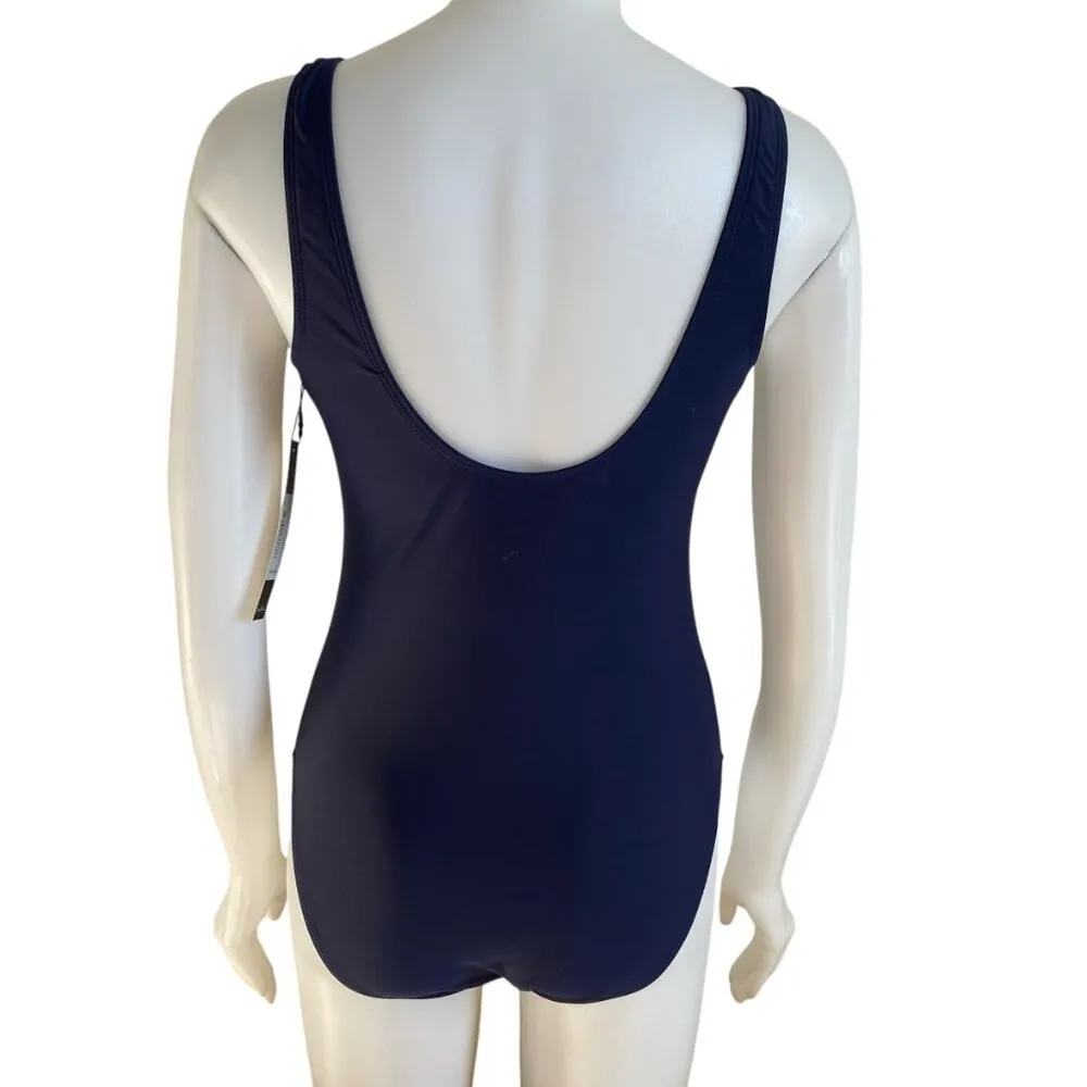 Studio womens medium navy blue one-piece swimsuit with scoop back - Image 4