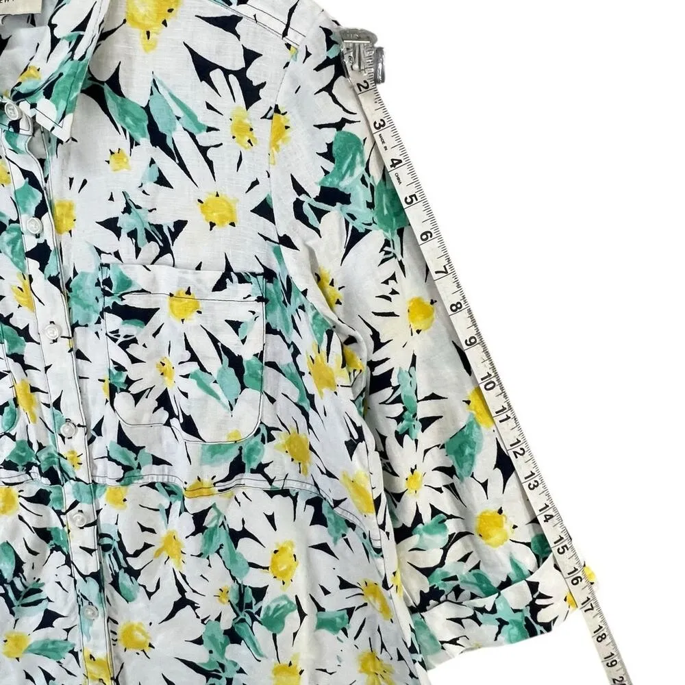 Jones New York Sport Blouse Women S White Green Floral Linen Top Coastal Grandma - Image 10