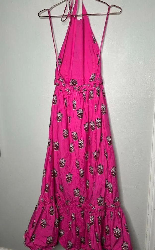 RHODE Hot Pink Marigold Flower Print Halter Style Salena Maxi Dress Size XS - Image 7