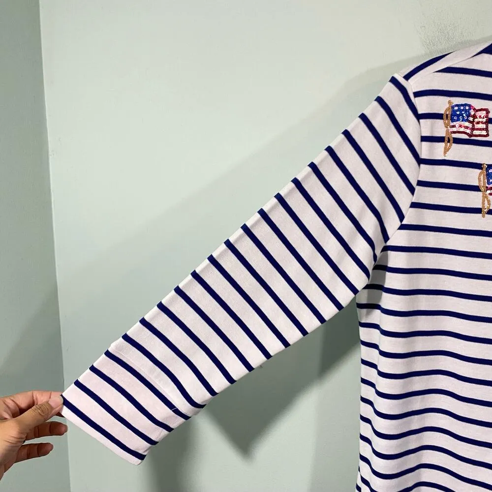 Quacker Factory White Striped Sequins Flags Americana Long Sleeve Top Sz M NWOT - Image 5