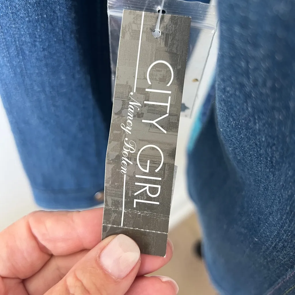 Vintage Jean demim jacket 90’s Patchwork by city girl Blue Size L - Image 7