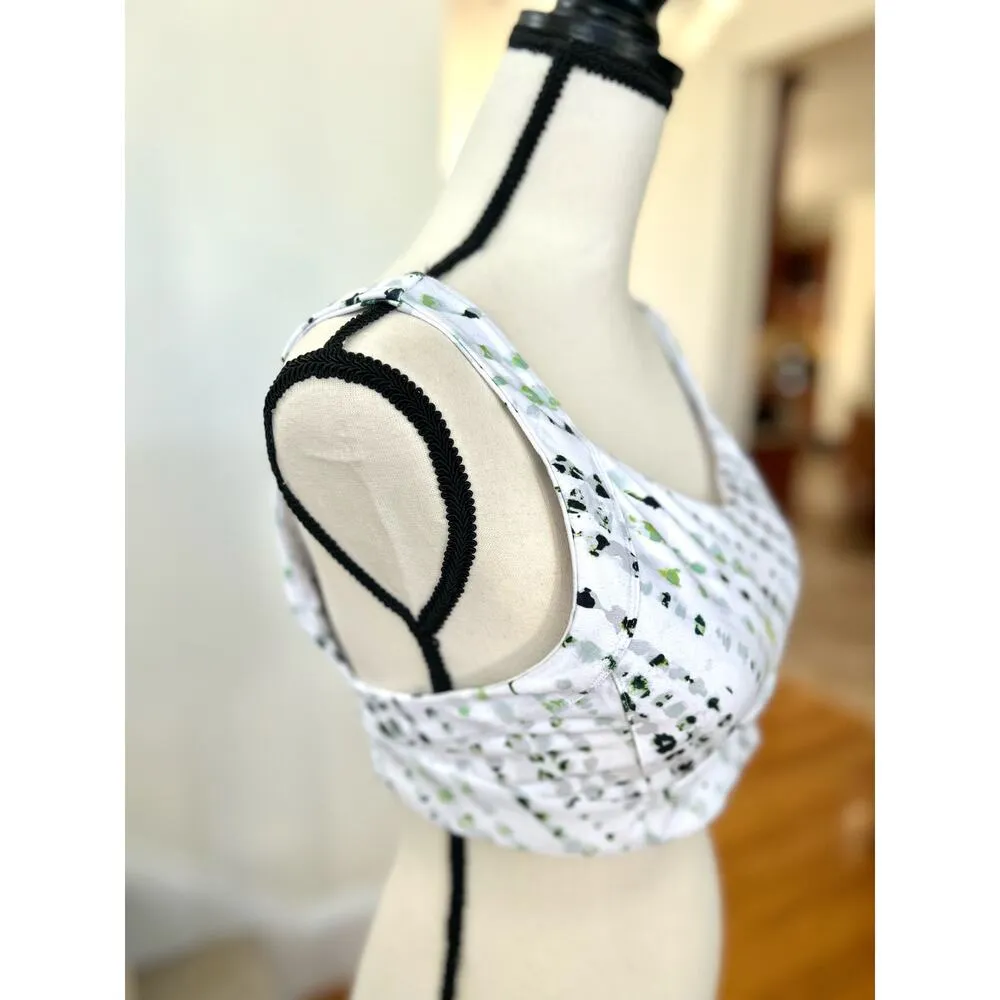 Fabletics White Sports Bra Black, Grey Green Abstract Pattern - Image 4