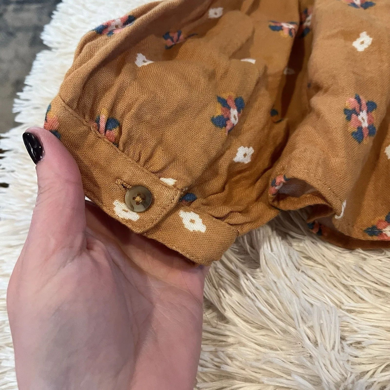 Sonoma Peasant Top Women XL Mustard Floral Peasant Boho Cottagecore Girly Cotton - Image 8